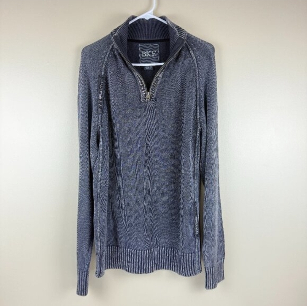 BKE Quarter-Zip Mock-Neck Sweater – Charcoal Heather, Ribbed Trim – Cotton-Blend